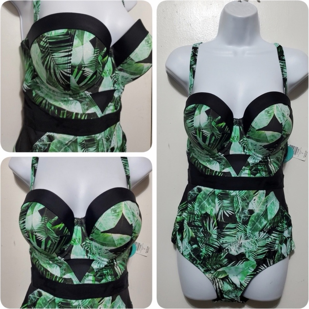 Torrid Vixen Green Palm Cutout One Piece Swimsuit